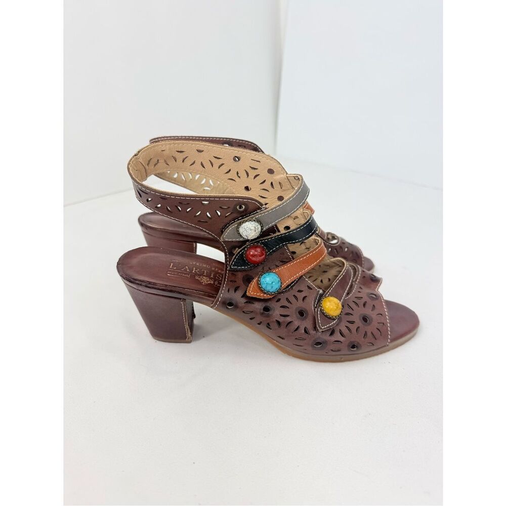 L'Artiste Spring Step ALAINA Colorful Bead Multi Strap Heeled Slingback Sandals - Picture 3 of 12